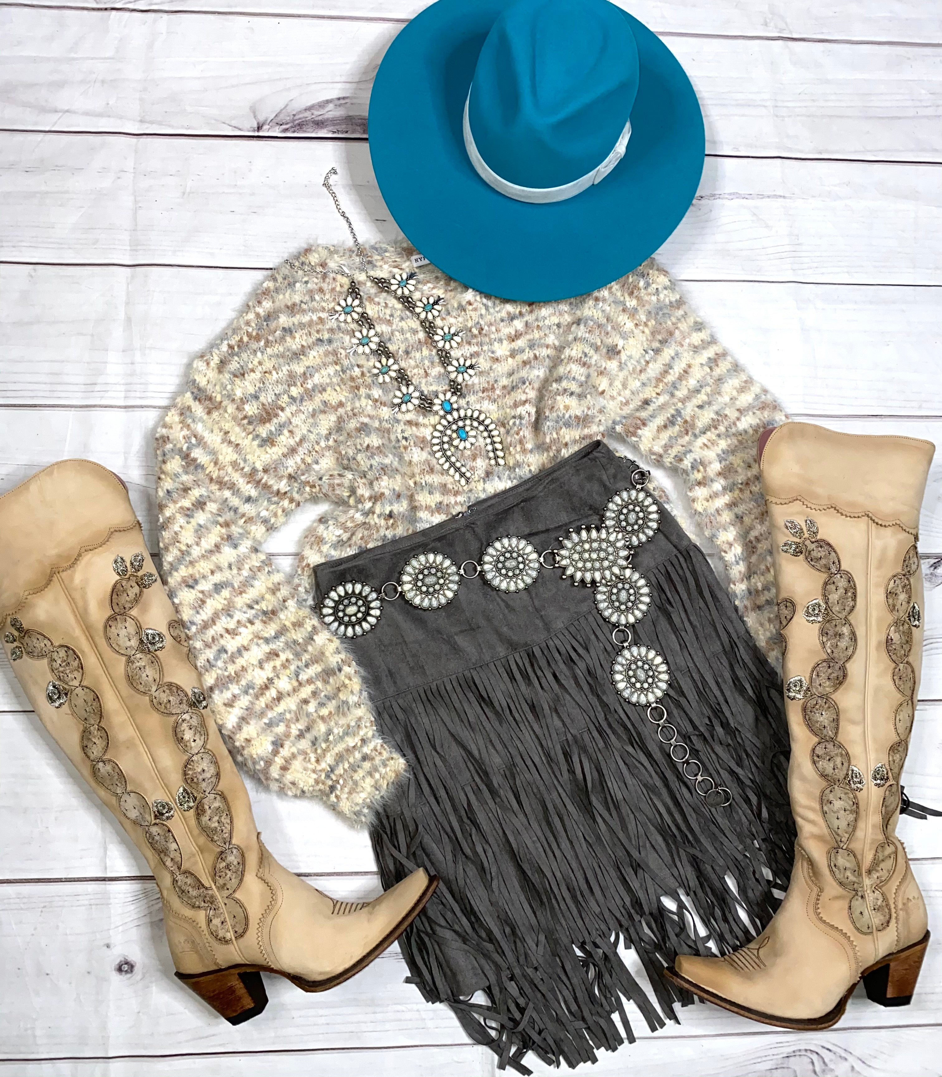 GREY FRINGE SKIRT