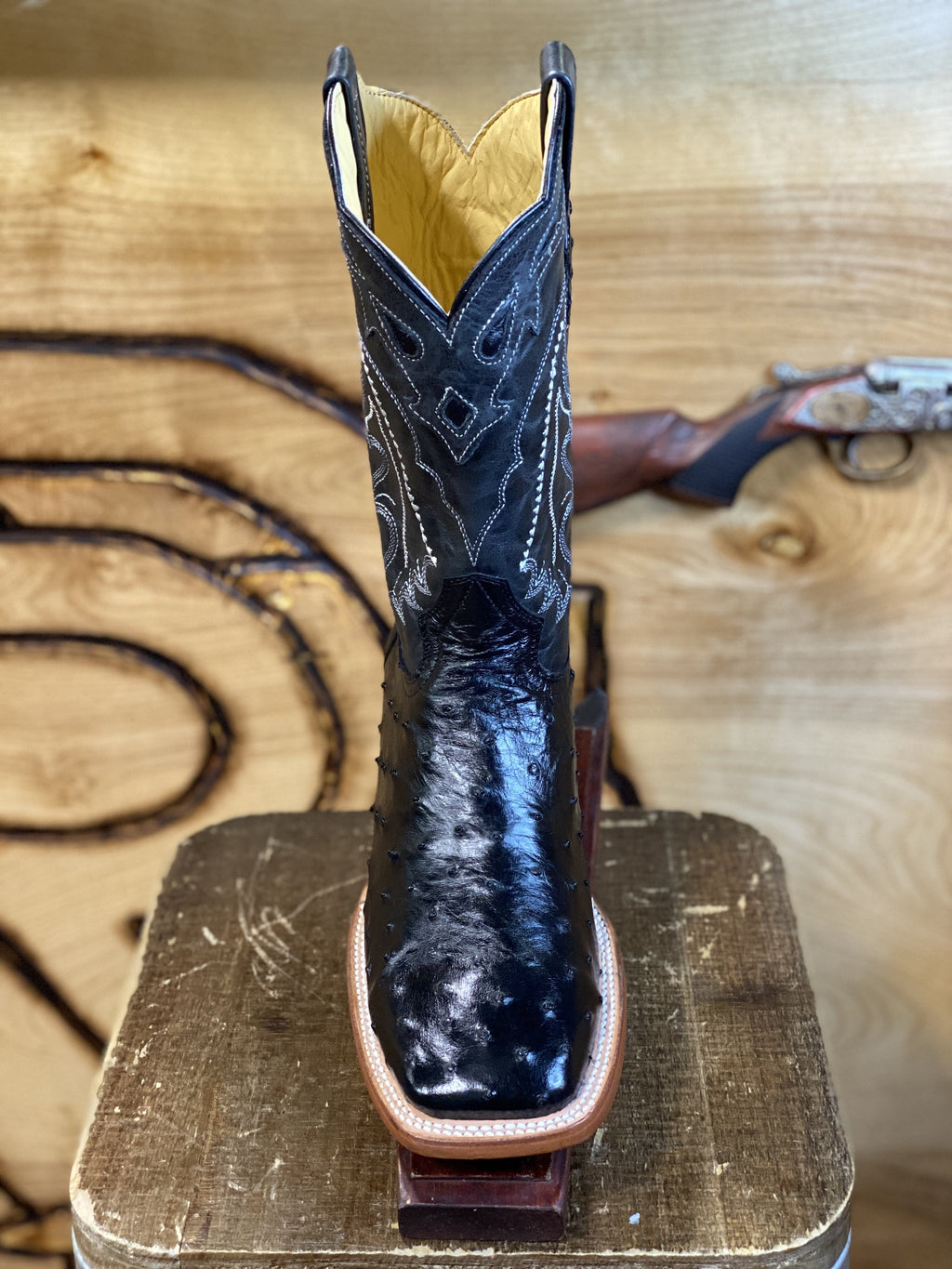 Original -Ostrich Boots | Black Men Western Square Toe Boots Arango