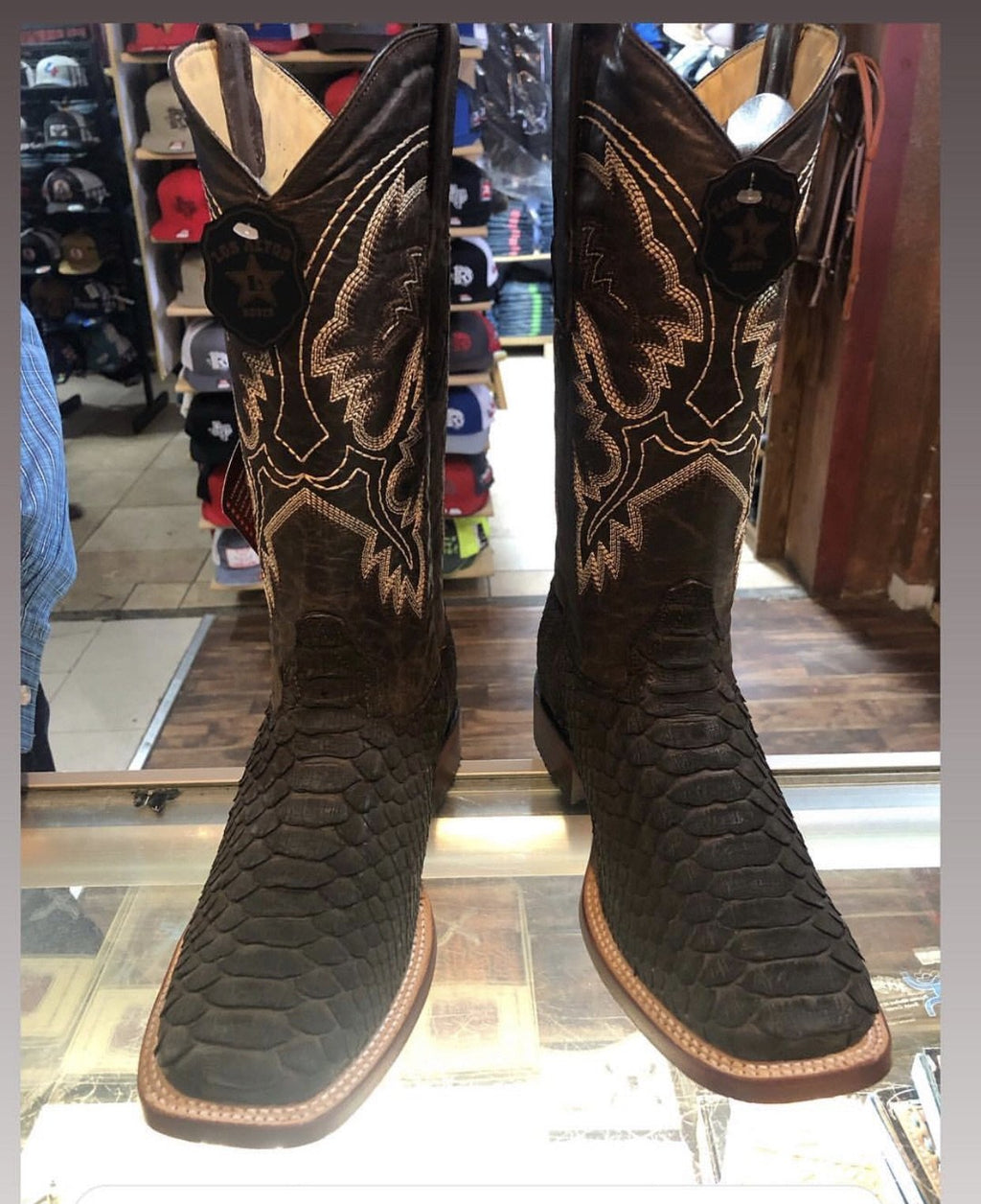 ORIGNAL -PYTHON | MATTE BROWN SQUARE TOE MEN WESTERN BOOTS