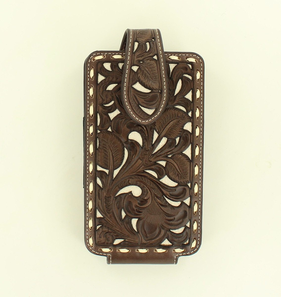 Nocona Leather Cell Case  Brown with Ivory Accent
