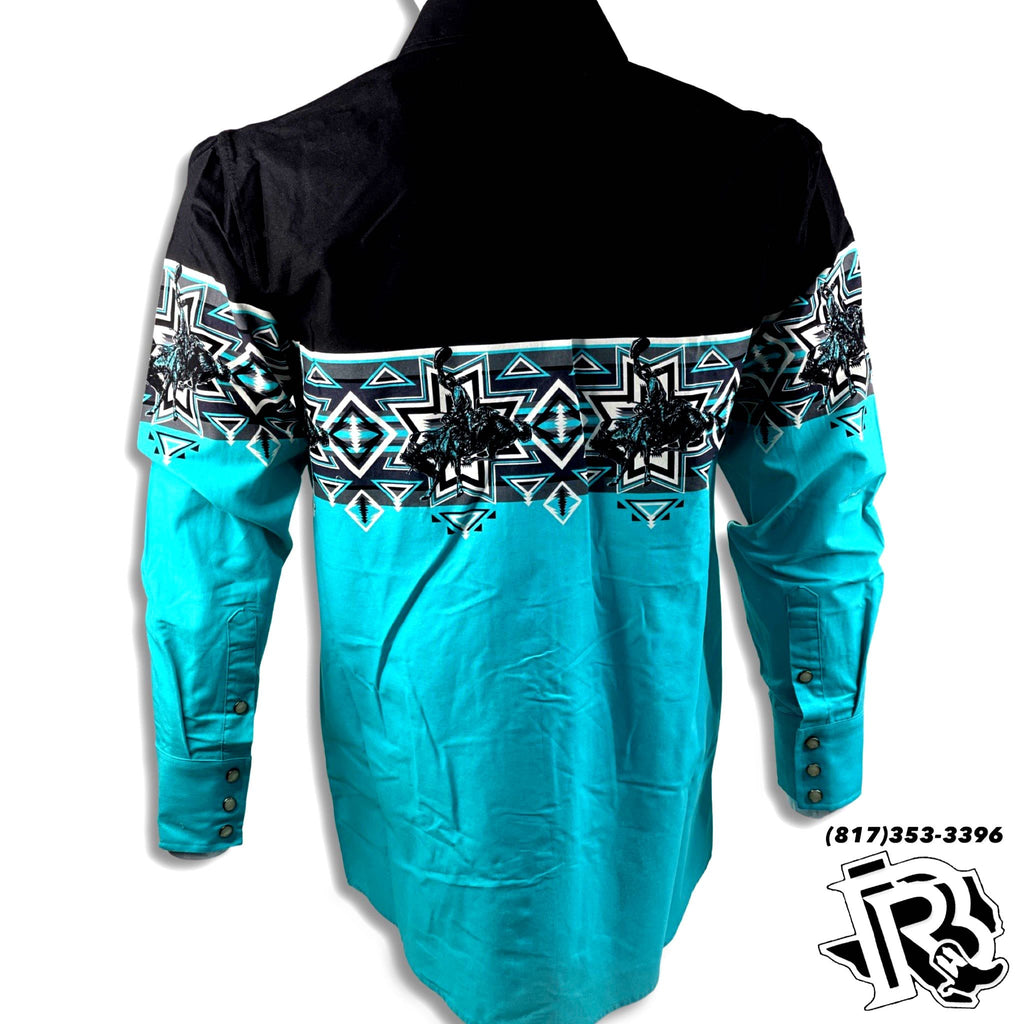MENS ROCK AND ROLL LS SNAP BLACK & TURQUOISE (30S3011)